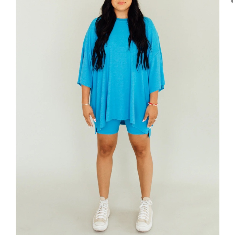 Vibrant Blue Oversized Top and Shorts Set